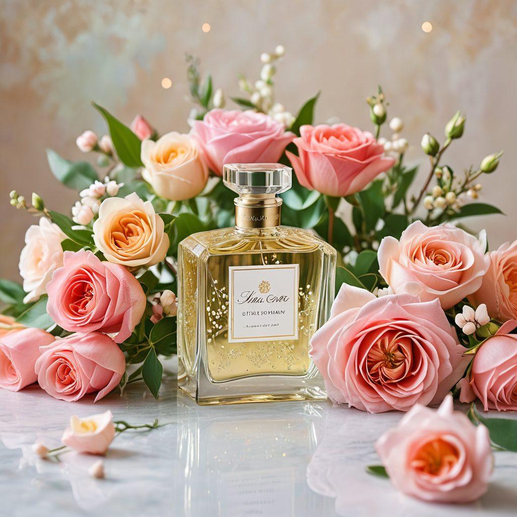 A whimsical arrangement of various bouquets, each representing a different occasion like weddings, anniversaries, and casual gatherings, surrounded by delicate illustrations of scent notes like rose, jasmine, and vanilla. Overlay soft pastel colors to evoke a sense of tranquility and allure. Add twinkling sparkles in the background to represent the magic of scent. The overall composition should feel inviting and artistic. vibrant colors. painting.